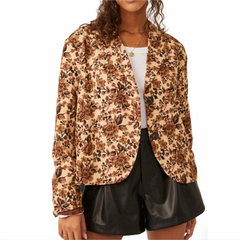 Free People Floral Print Boxy Blazer Sz XS - Picture 9 of 11
